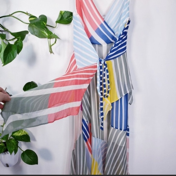 $695 TANYA TAYLOR Runway Colorful Silk Midi Dress - Picture 7 of 8